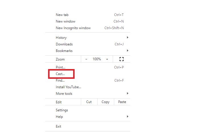 Cast option on Google browser.